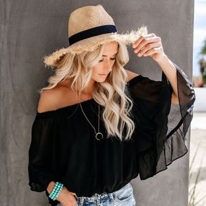Vici Whimsical World Chiffon Off The Shoulder Top - Black (Small)
